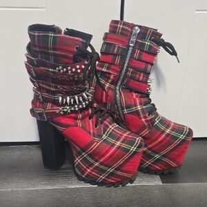 Current Mood Red Plaid Platform Boots
